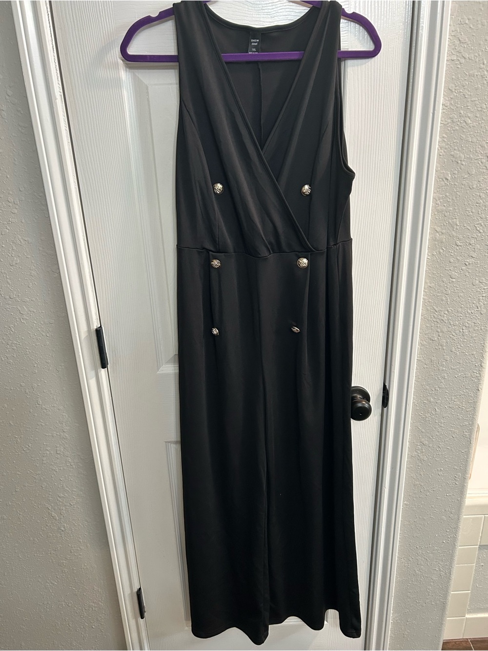 SHEIN Curve 1X black mock wrap jumpsuit wide leg with buttons